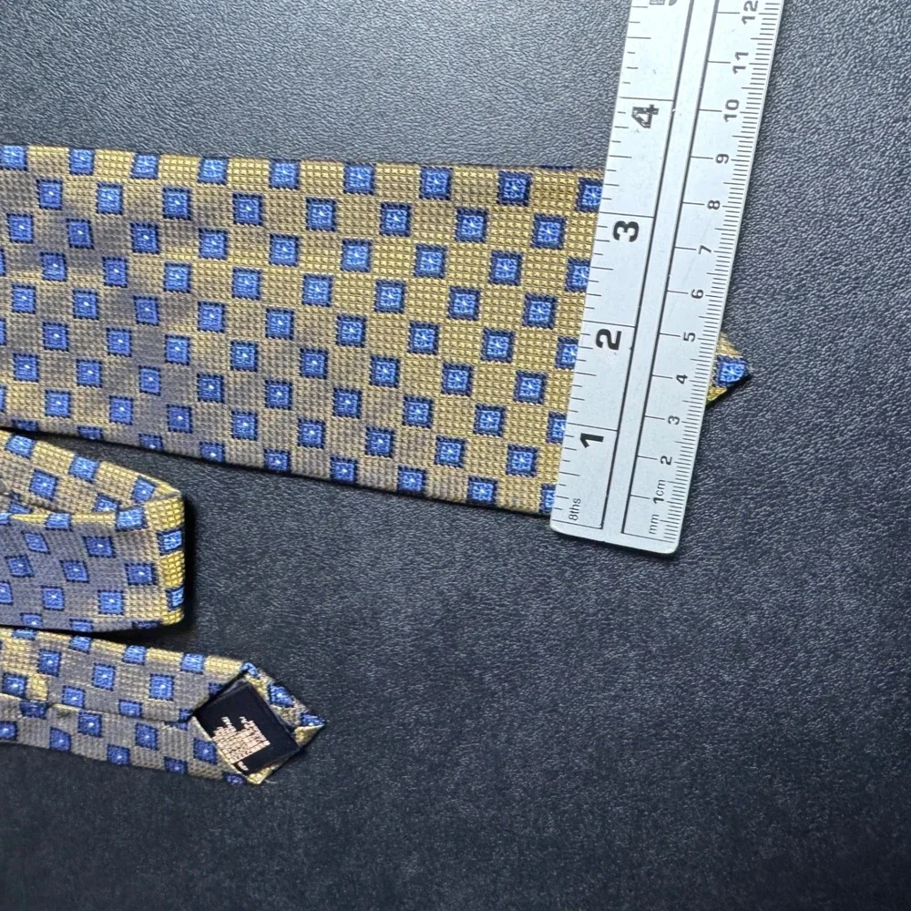 Brooks Brothers Necktie Mens OS Gold Blue‎ Geometric Square Silk Blend Classic